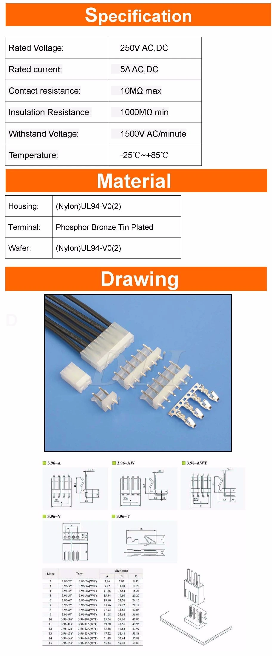 3.96mm Pitch PCB Wire to Board Connector