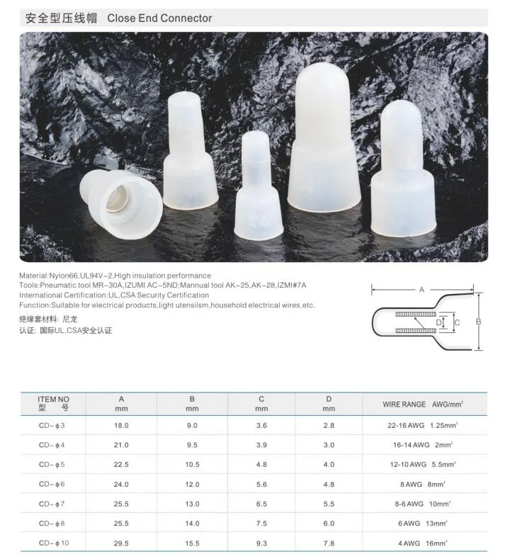 Factory Price Nylon PA66 Cable Cap Electrical Close End Wiring Connector